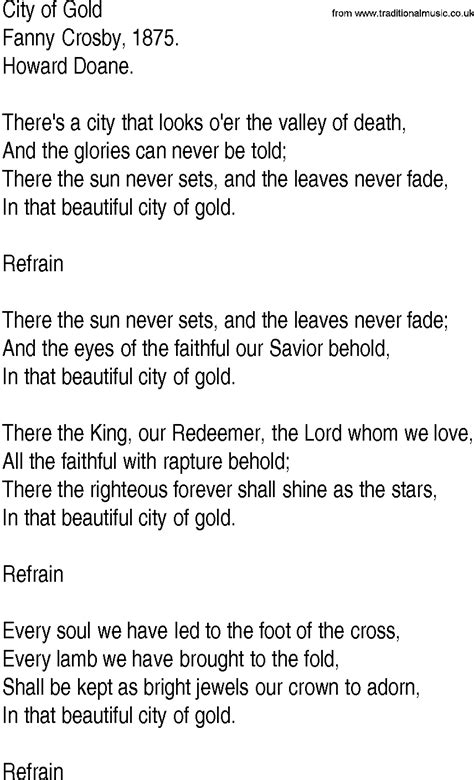 city of gold lyrics|City Of Gold (There's A City) Song Lyrics .